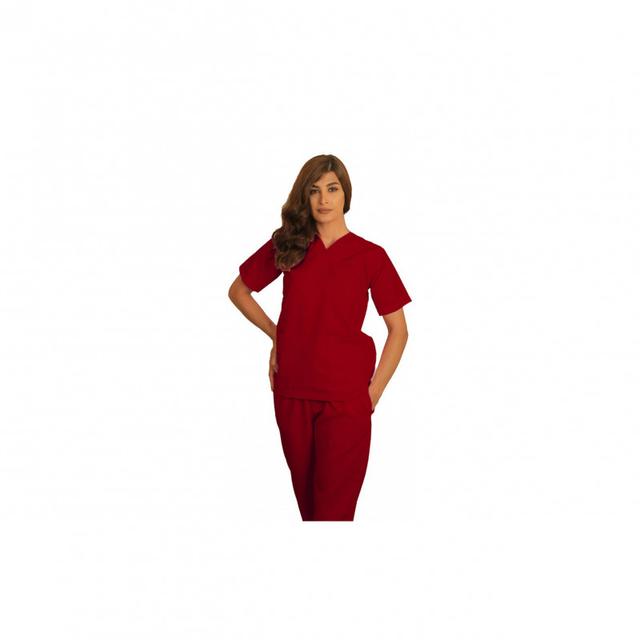 Polyester Silky Fabric Scrub Uniform Medium Red