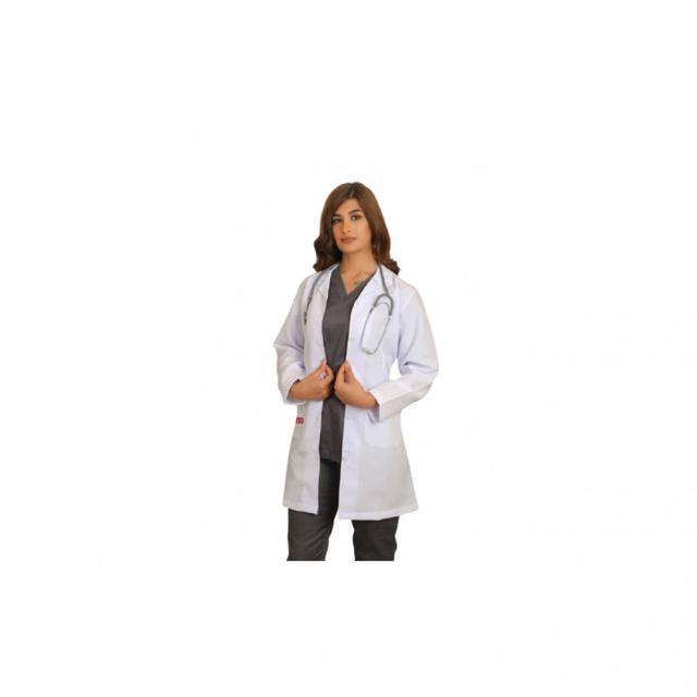 Lab Coat Polyester Silky Fabric Medium White