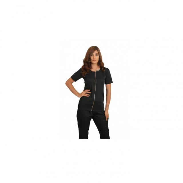 Zipper Mini Stretch Fabric Scrub Uniform XX Small Black