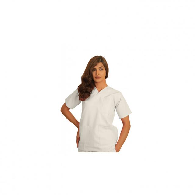 Top Scrub Uniform Polyester Silky Fabric Large White